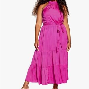 City chic women’s plus size XS/14 Bright Fuchsia Halter Maxi Dress long party